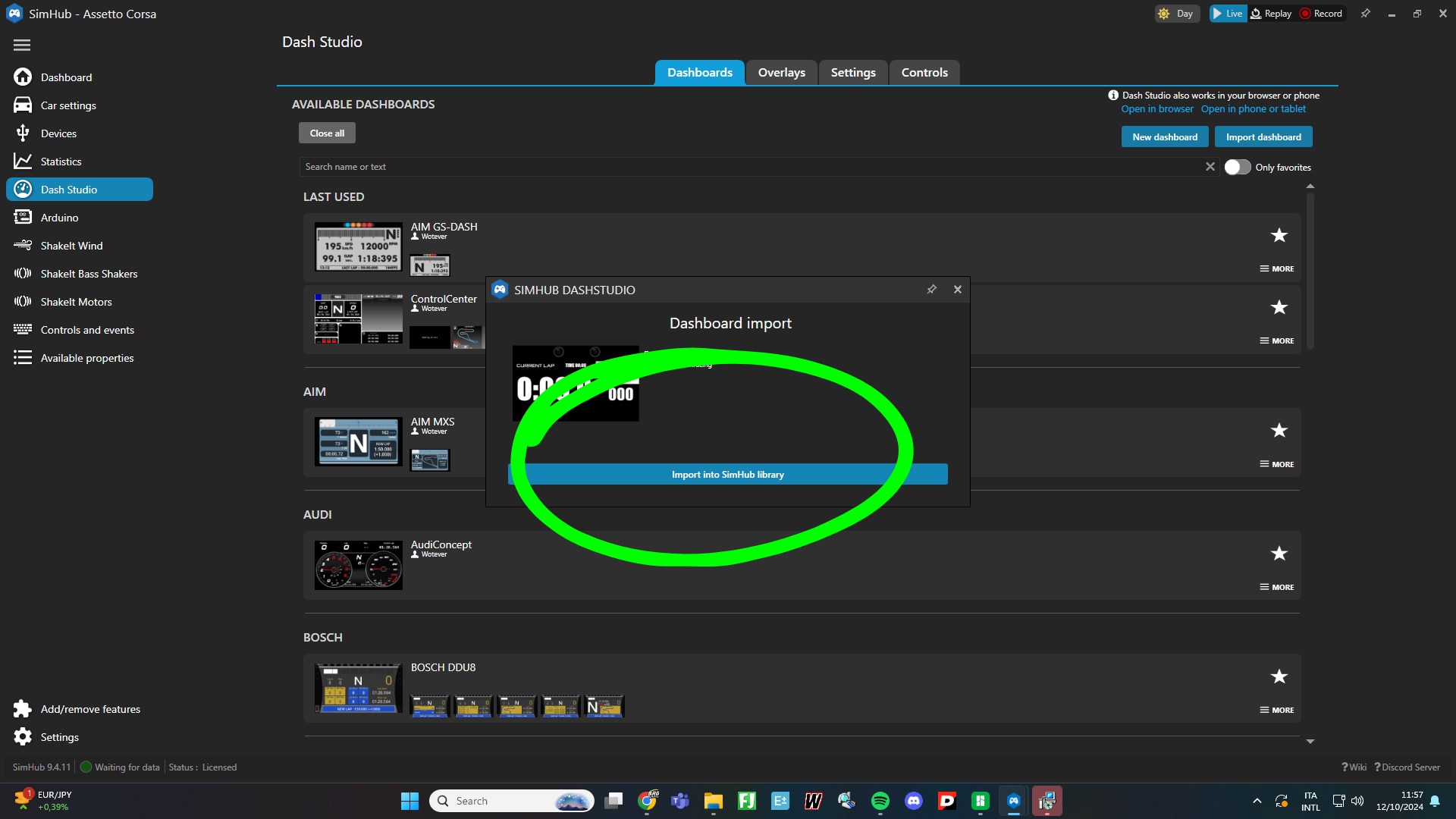 Earlier Racelogic interface reference
