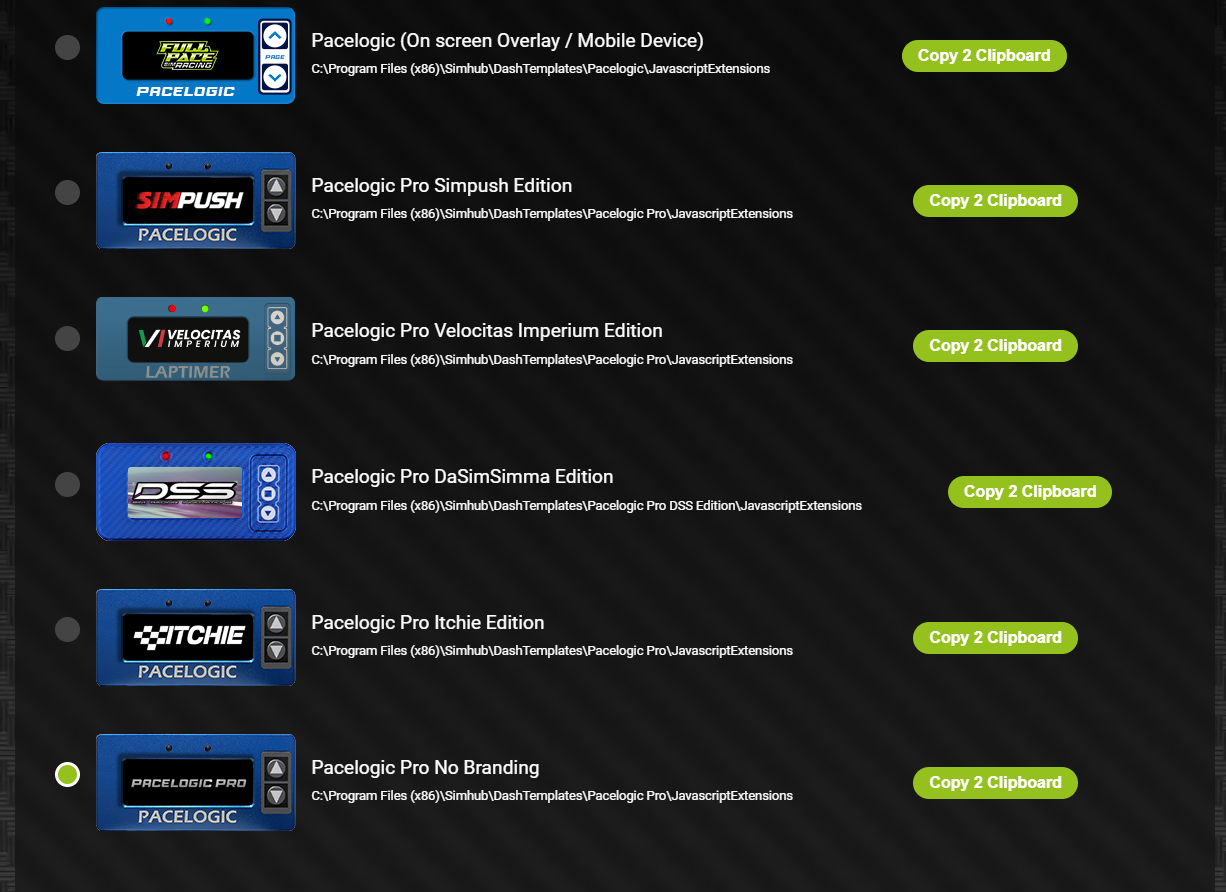 Earlier Racelogic interface reference