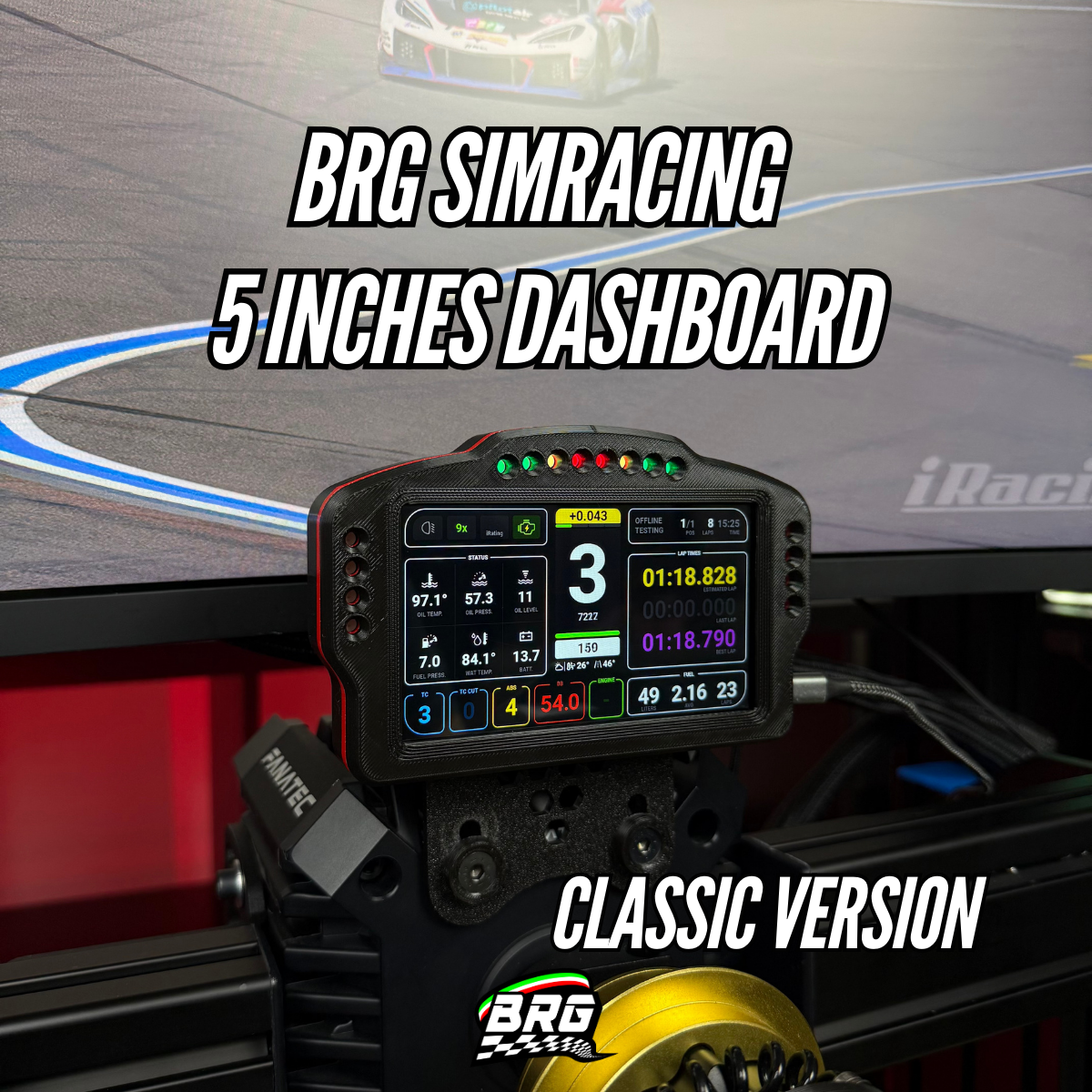 BRG Simracing Dashboard Classic Version, 5-Inch Screen, 16 LEDs, Plug and Play