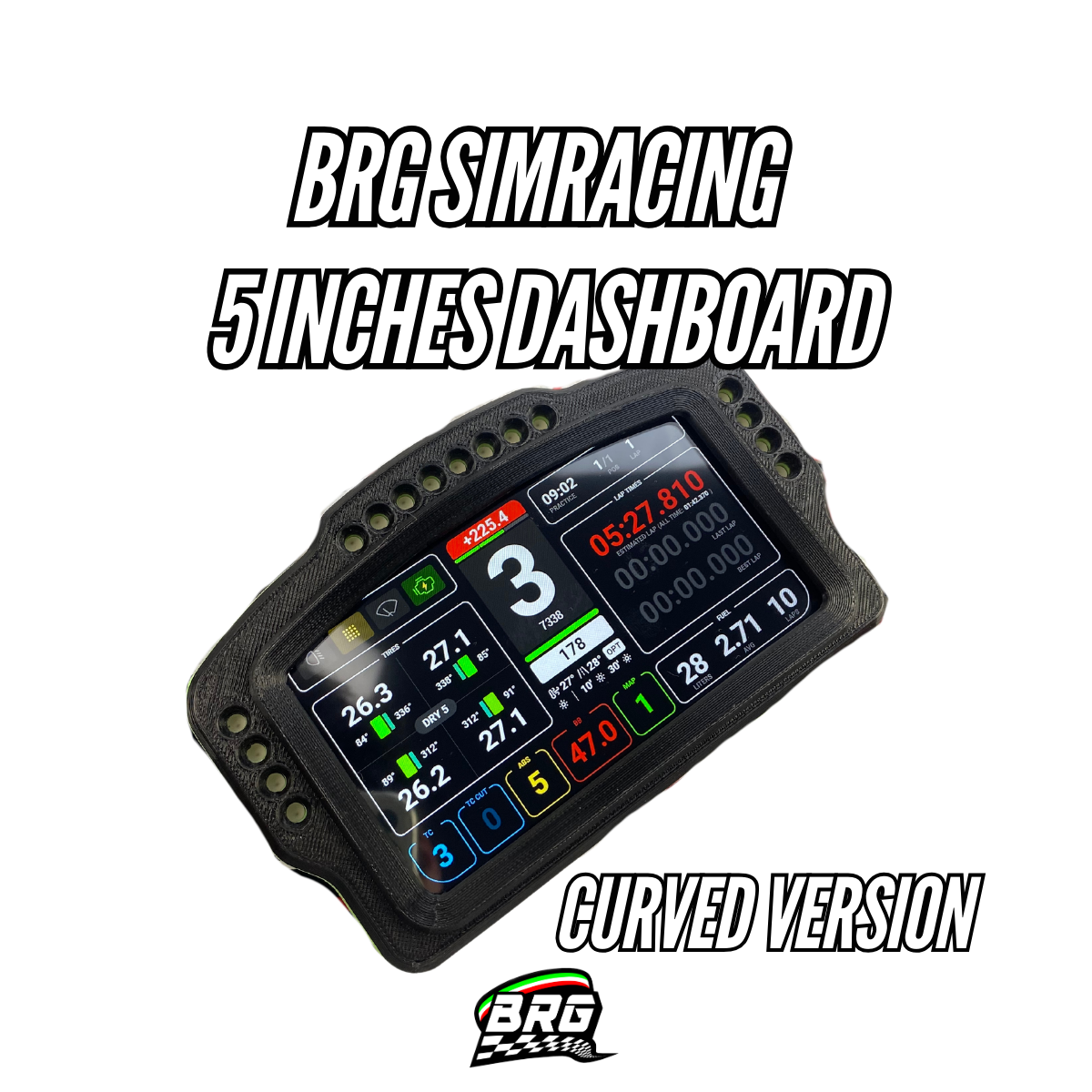 BRG Simracing Dashboard Curved Version, 5-Inch Screen, 16 LEDs, Plug and Play