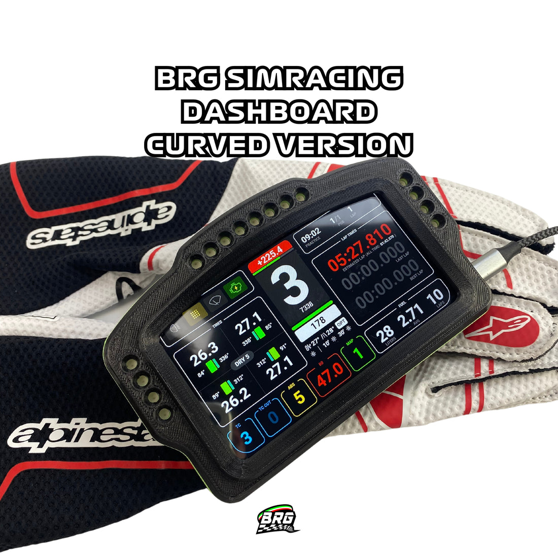 BRG Simracing Dashboard Curved Version, 5-Inch Screen, 16 LEDs, Plug and Play