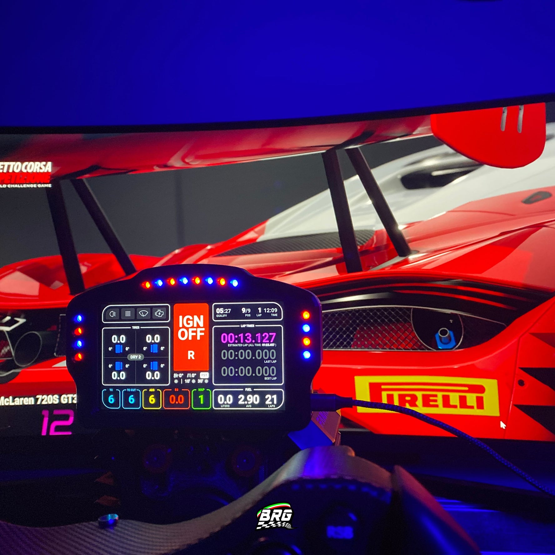 BRG Simracing Dashboard Classic Version, 5-Inch Screen, 16 LEDs, Plug and Play