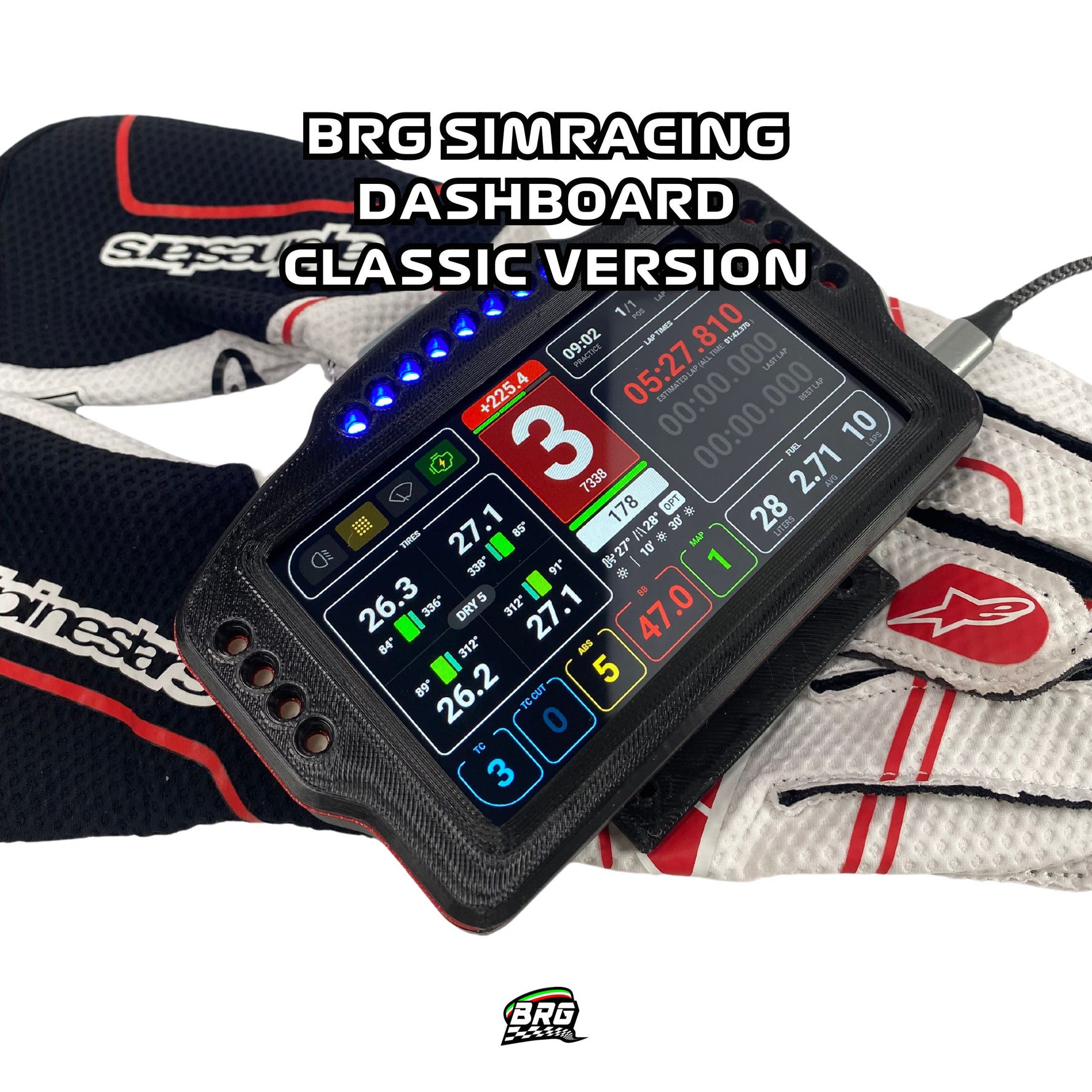 BRG Simracing Dashboard Classic Version, 5-Inch Screen, 16 LEDs, Plug and Play