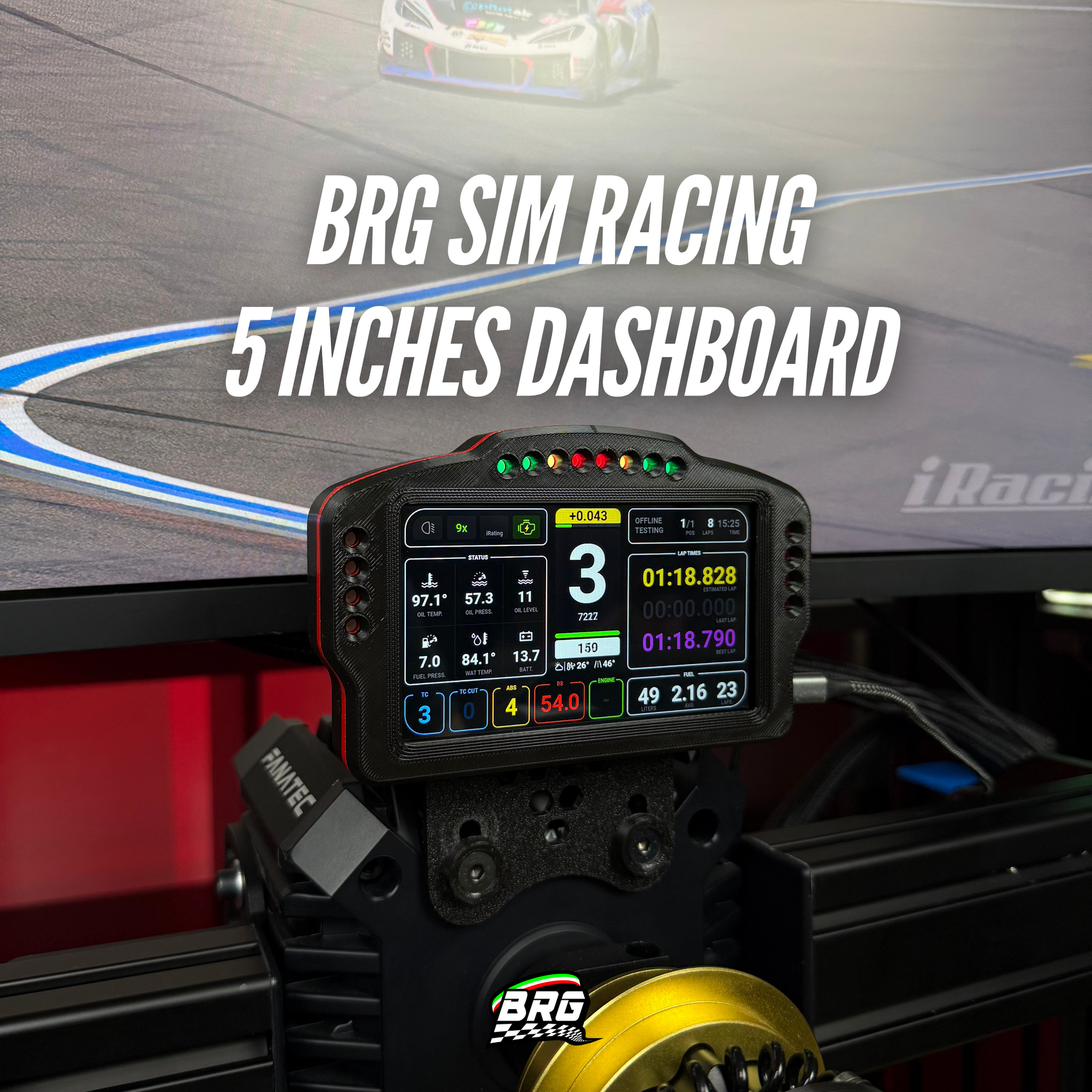 BRG Simracing Dashboard Classic Version, 5-Inch Screen, 16 LEDs, Plug and Play
