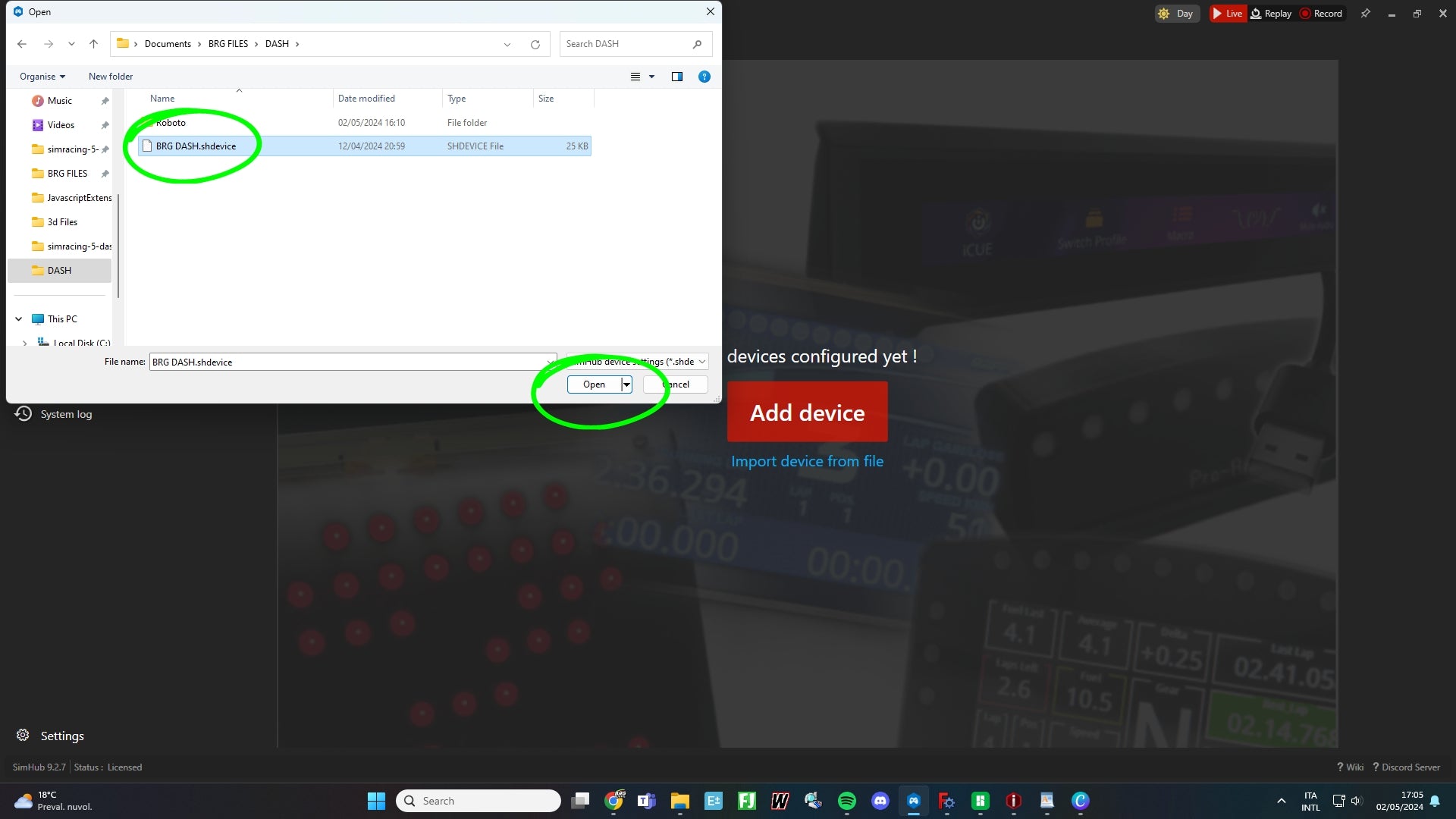 Select the BRG device file