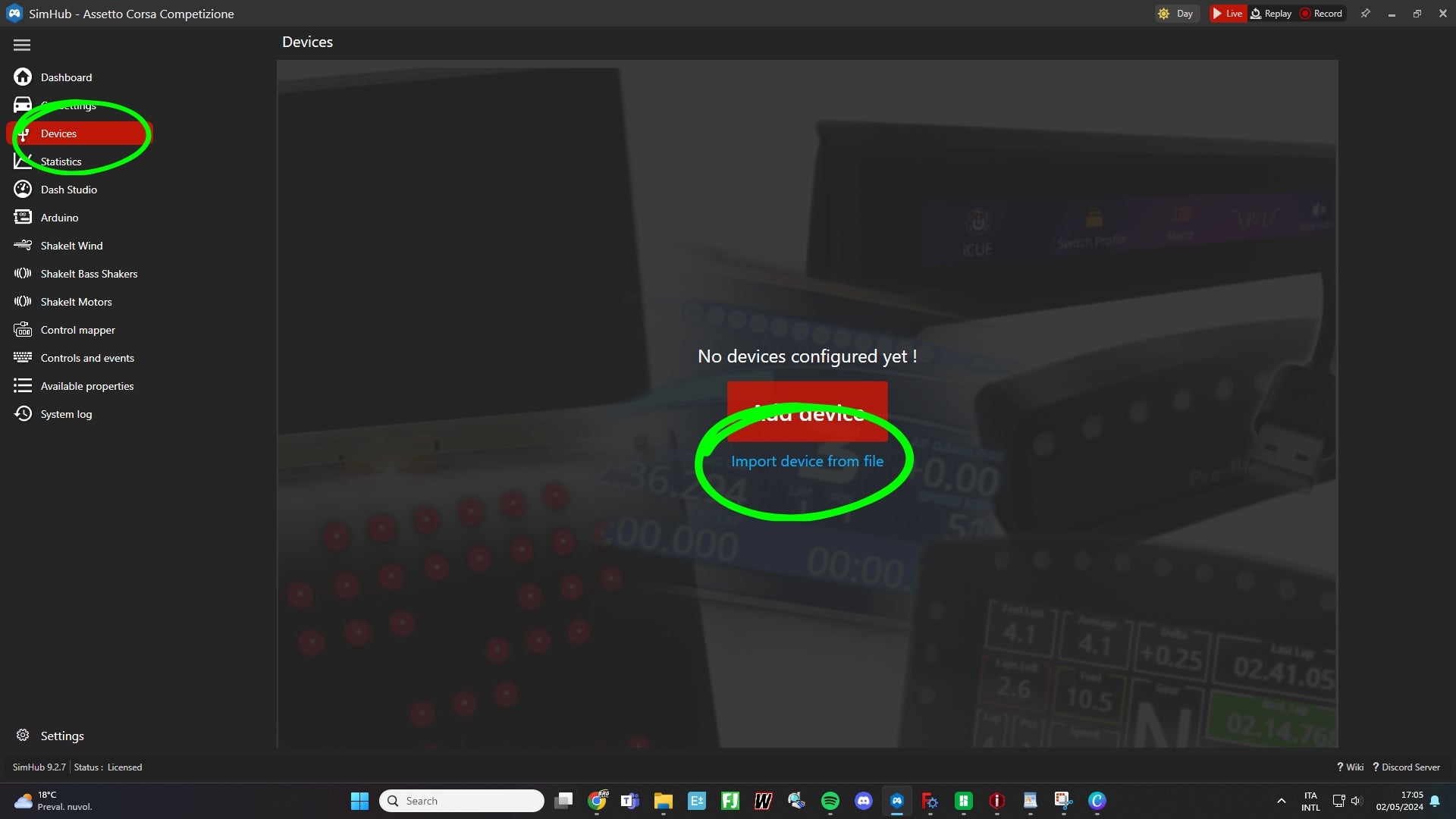 Import the device