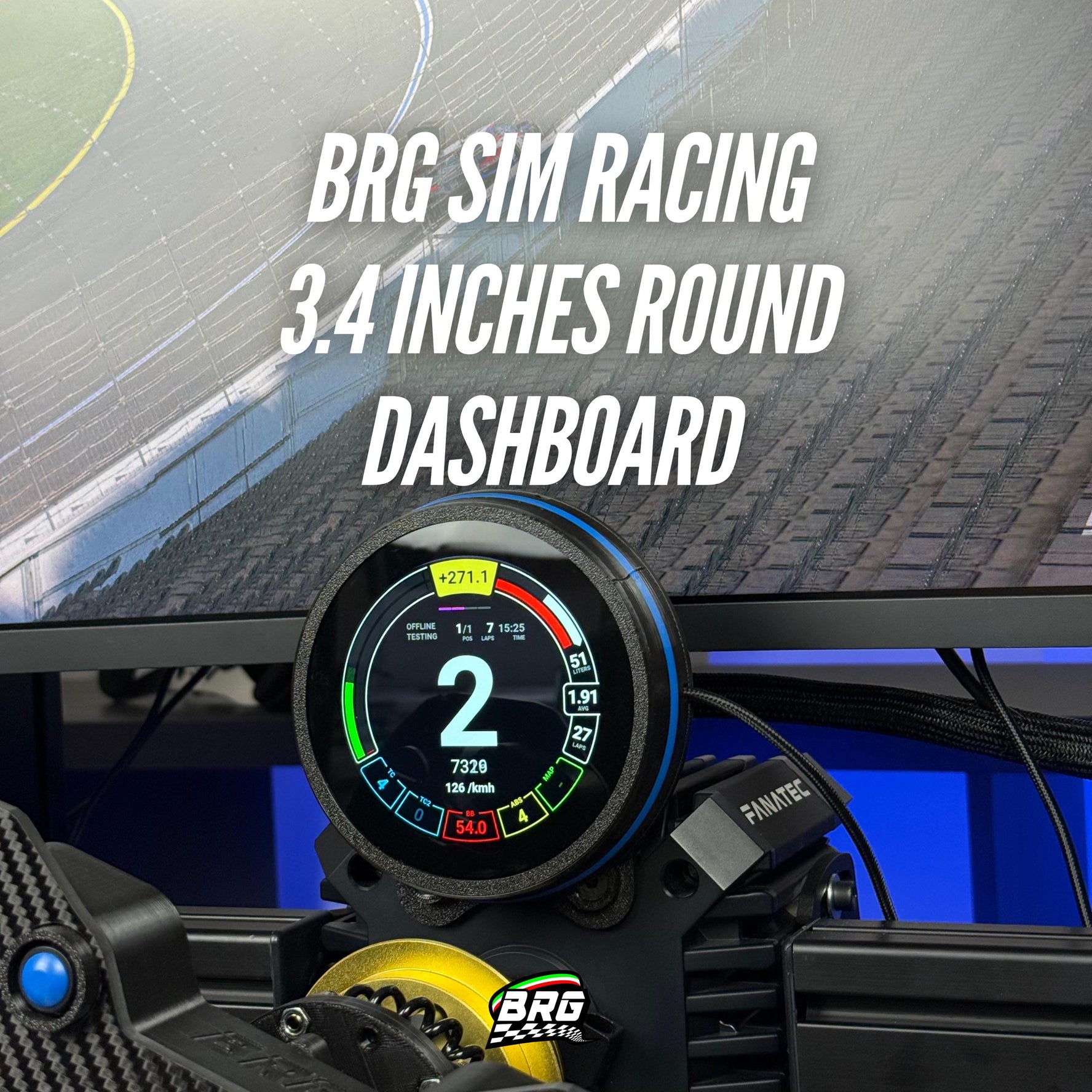 BRG Simracing Round Dashboard 3.4 Inch Screen – Compact Design, 16 LEDs, Plug and Play