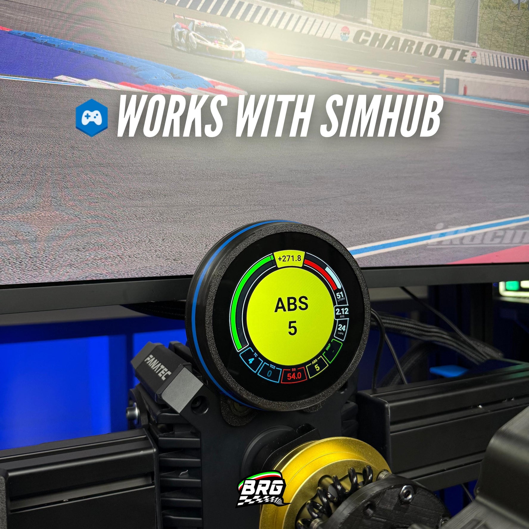 BRG Simracing Round Dashboard 3.4 Inch Screen – Compact Design, 16 LEDs, Plug and Play