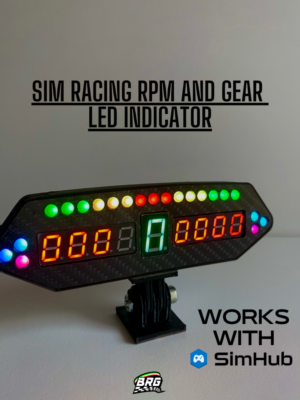 BRG Simracing Led Flag, Gear, Rpm And Speed Indicator, Plug and Play